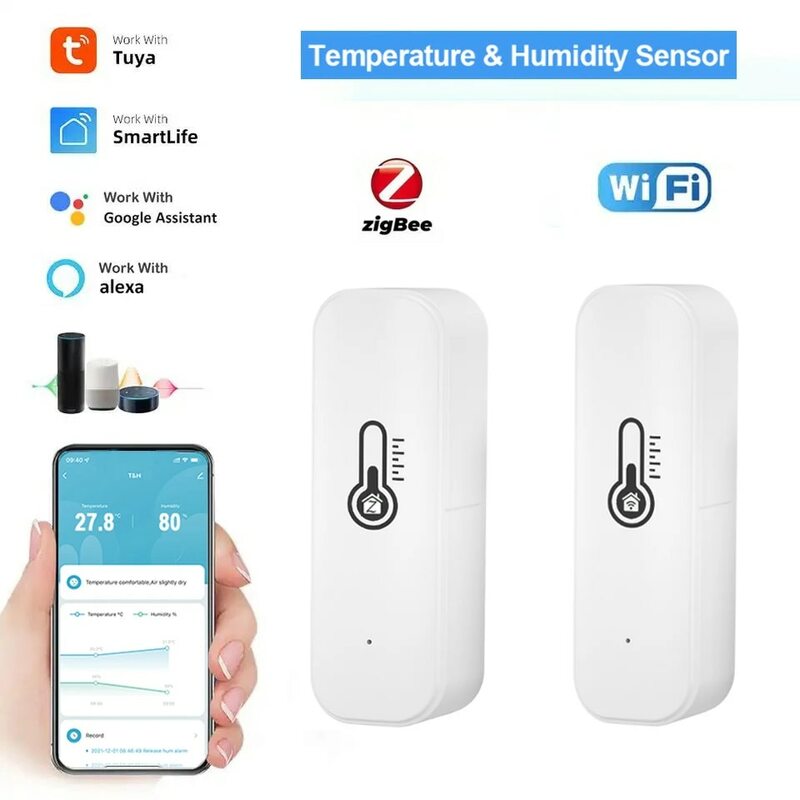 Capteur de température et d'humidité WiFi, Tuya Zigbee, Home Connected, Therye.com, Compatible avec Smart Life, Alexa, Google Assistant, 2 pièces