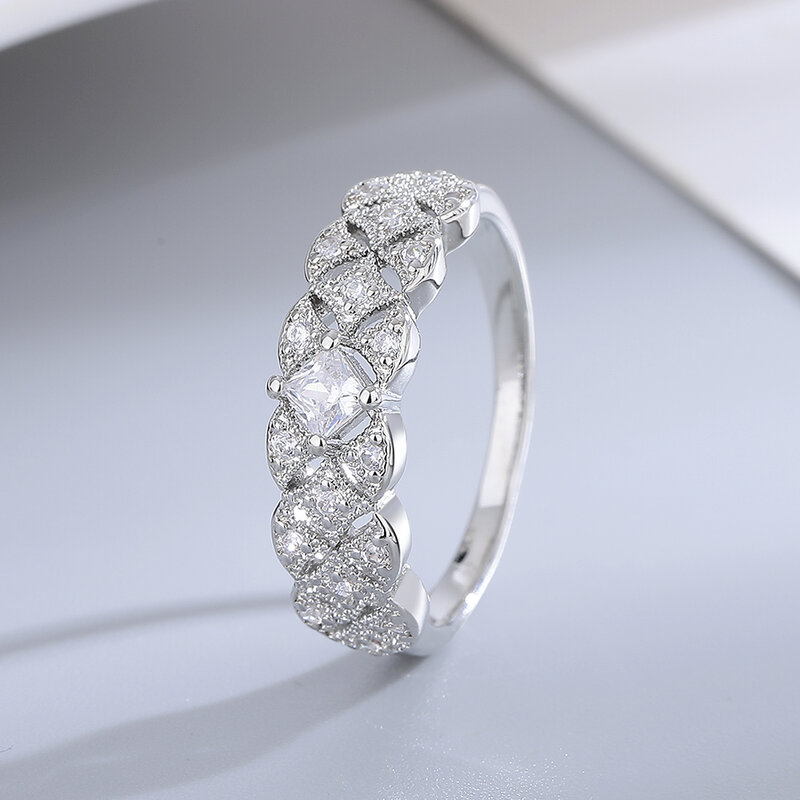 Jelas CZ batu permata cincin lebar 925 perak murni cincin sederhana gaya perak perhiasan tangan untuk wanita