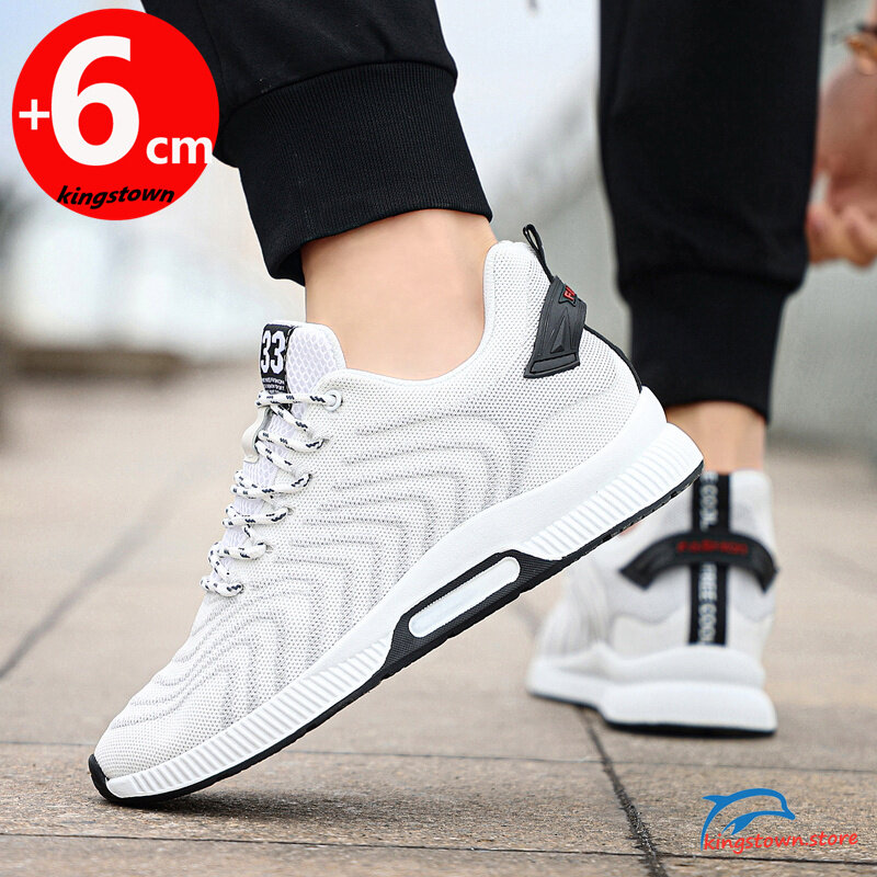 Sneakers Men Elevator Shoes White Mesh  Lift  Height Increase Insole 6CM Plus Size 37-44