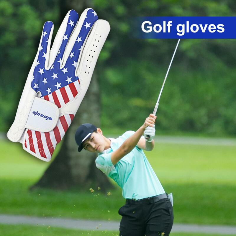 남성용 조절식 클로저 골프 장갑, 미국 국기 패턴, 왼손잡이용 내구성 합성 가죽 착용