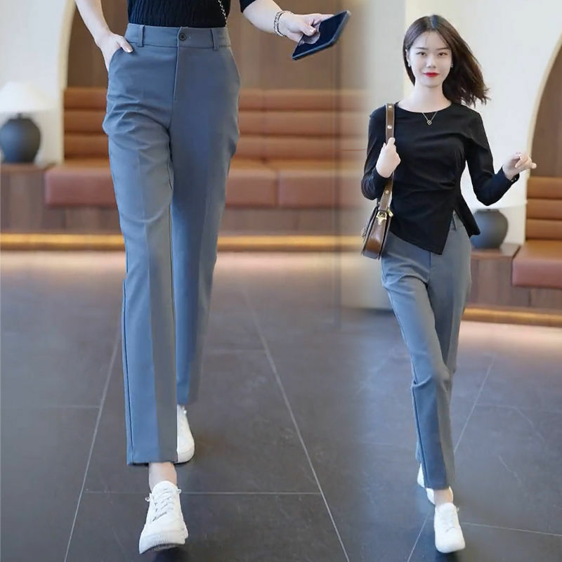 Pantalones ajustados lisos de estilo coreano para mujer, traje informal de cintura alta, ropa X104, primavera y otoño, 2023