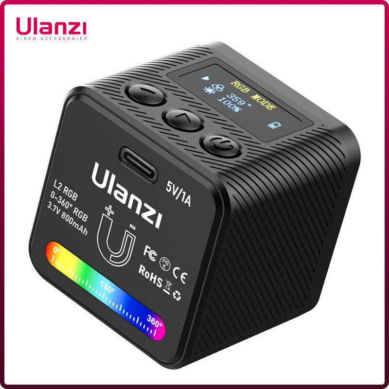 Ulanzi – Mini caméra vidéo L2 RGB COB, lumière à intensité variable 360 °, pleine couleur avec diffuseur, photographie en nid d'abeille pour appareil DSLR