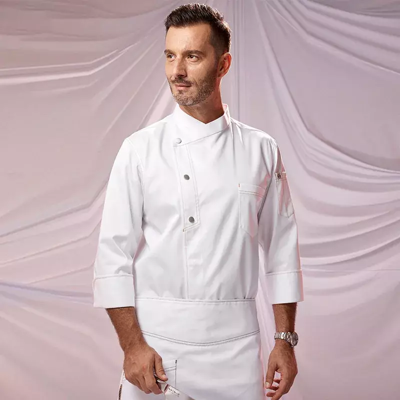 Caffetteria vestiti Hotel uniforme giacca Catering lavoro manica bianca cappotto lungo cuoco uomini servizi di cucina ristorante Chef