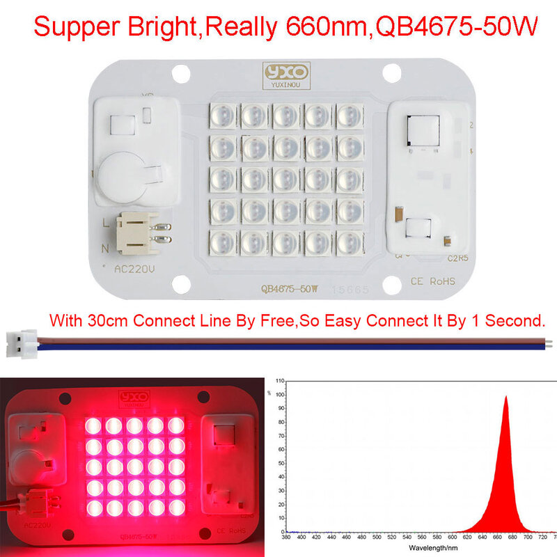 YXO-Hydroponice LED Grow Light, AC 220V, 20W, 30W, 50W, Dob Chip, Espectro Completo, 380nm-780nm, para Planta de Interior e Mudas