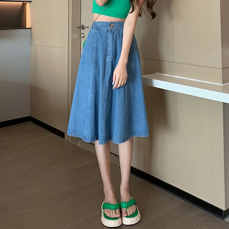 Falda informal de cintura alta para mujer, estilo coreano, Color sólido, básica, elegante, W1715, primavera, 2024