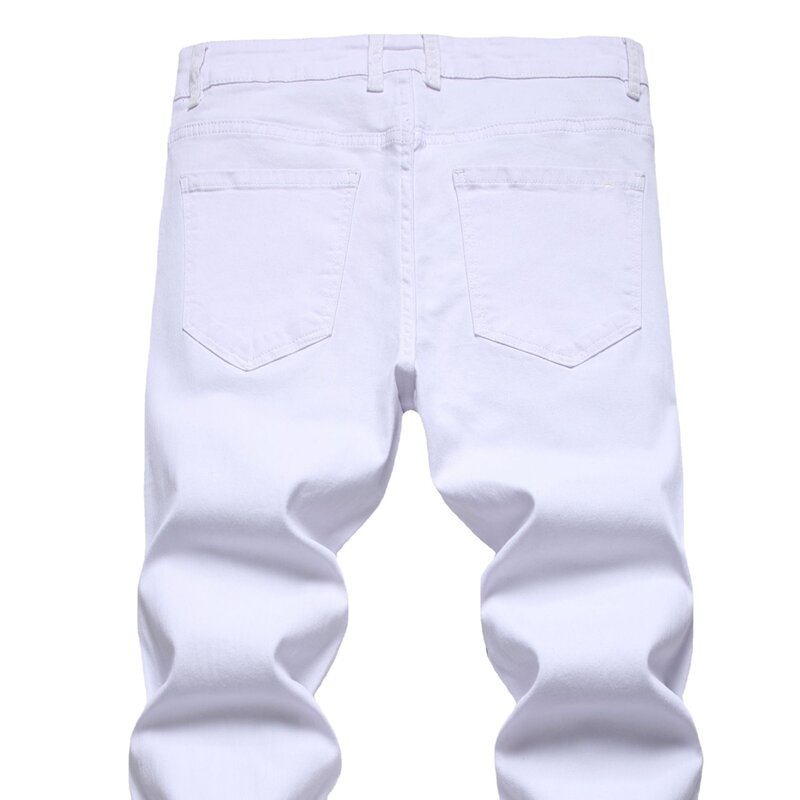 Jeans slim blancs College pour hommes, pantalons longs extensibles, station européenne, personnalité de la mode