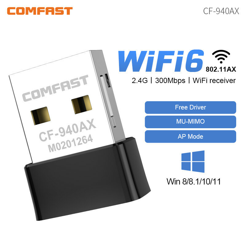 Mini Usb Wifi Adapter AX286 Adaptador WiFi 6 Dongle 2.4Ghz 11AX ricezione del segnale per PC Laptop Win10/11 Driver gratuito simula AP