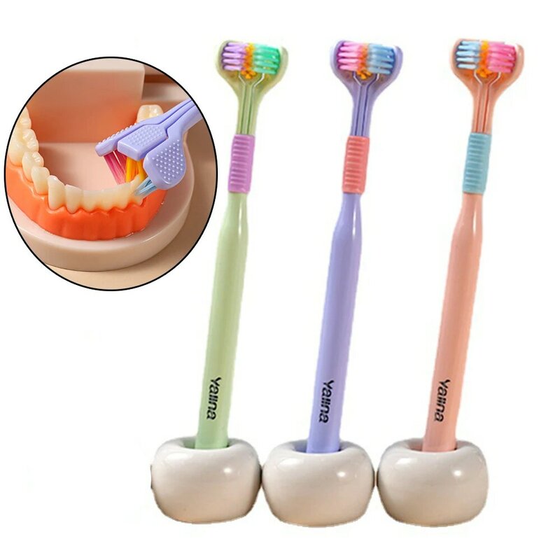 Cepillo de dientes de pelo suave de tres lados para adultos, cerdas suaves ultrafinas, cepillo de dientes de seguridad para el cuidado bucal, limpiador de salud bucal
