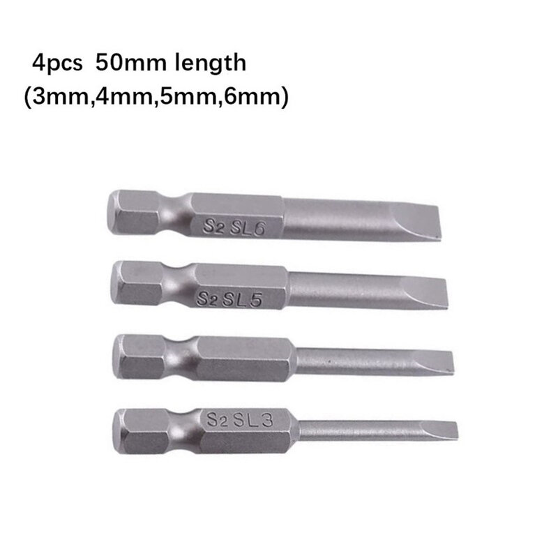 For Electric Drill Screwdriver Screwdriver Bit Hand Repair Tools 50mm Alloy Steel Slotted Head 1/4 Inch Hex Shank