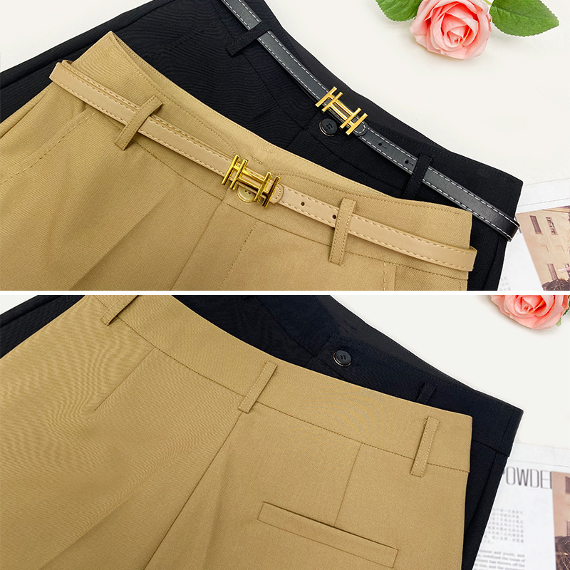 Shorts Suit Straight Wide-leg Pants Women Summer Belt Thin High-waist Slim Professional Commuting Clothes Casual Crop Trousers