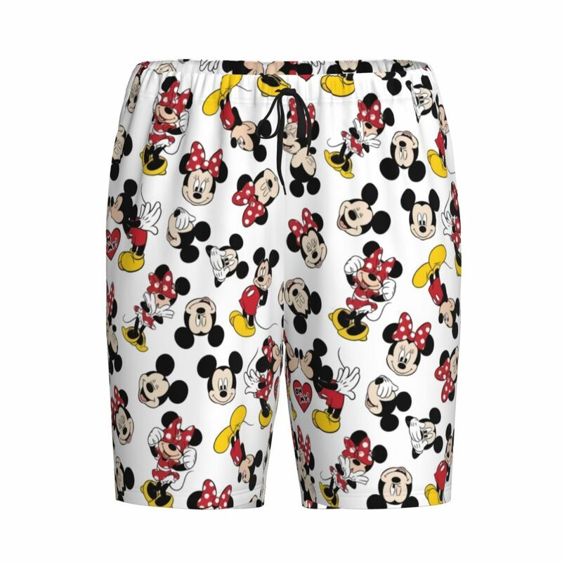 Shorts de pijama estampados personalizados masculinos, animação de TV americana pijamas mickey mouse, bottoms pijamas curtos com bolsos