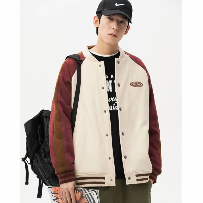 American Color Blocking Baseball Jackets Mens 2024 New Casual Fashion Single Breasted Coats Printed Pilot College Outwear Y2k