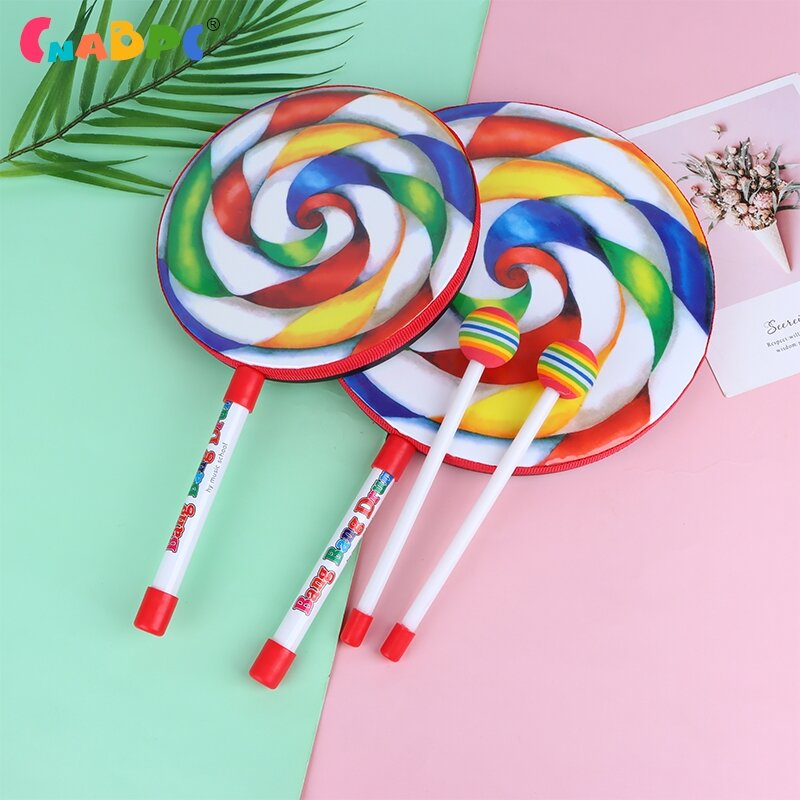 6Inch 8Inch 10Inch Lollipop Hand Drum Percussion Instruments Colorful Dance Props Infant Musical Toys Teaching Aids