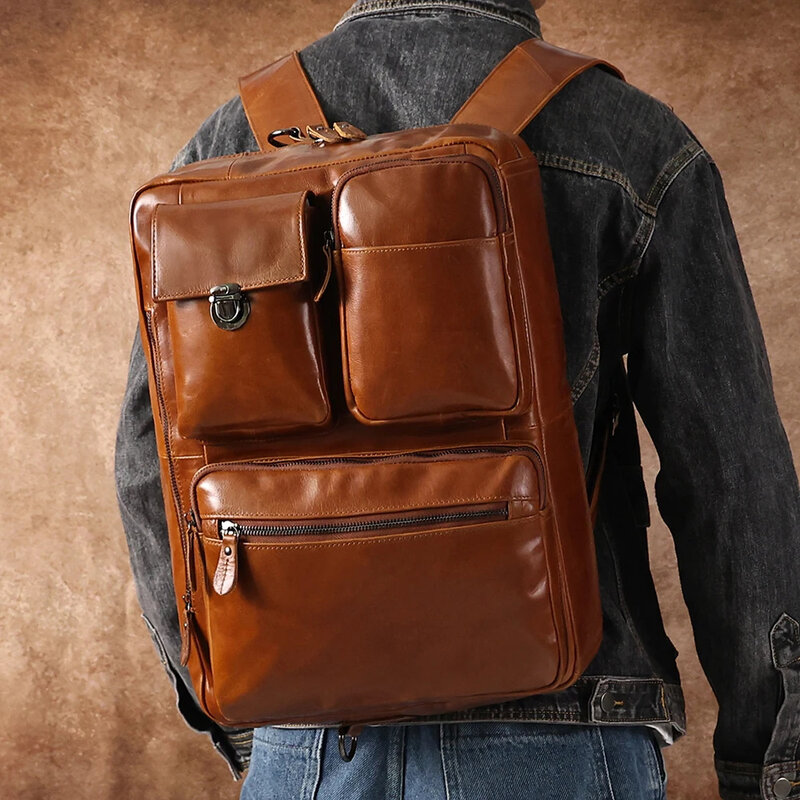 Новинка, мужская сумка кожаный деловой портфель, многофункциональная мужская сумка через плечо в стиле ретро, с диагональю 17 дюймов