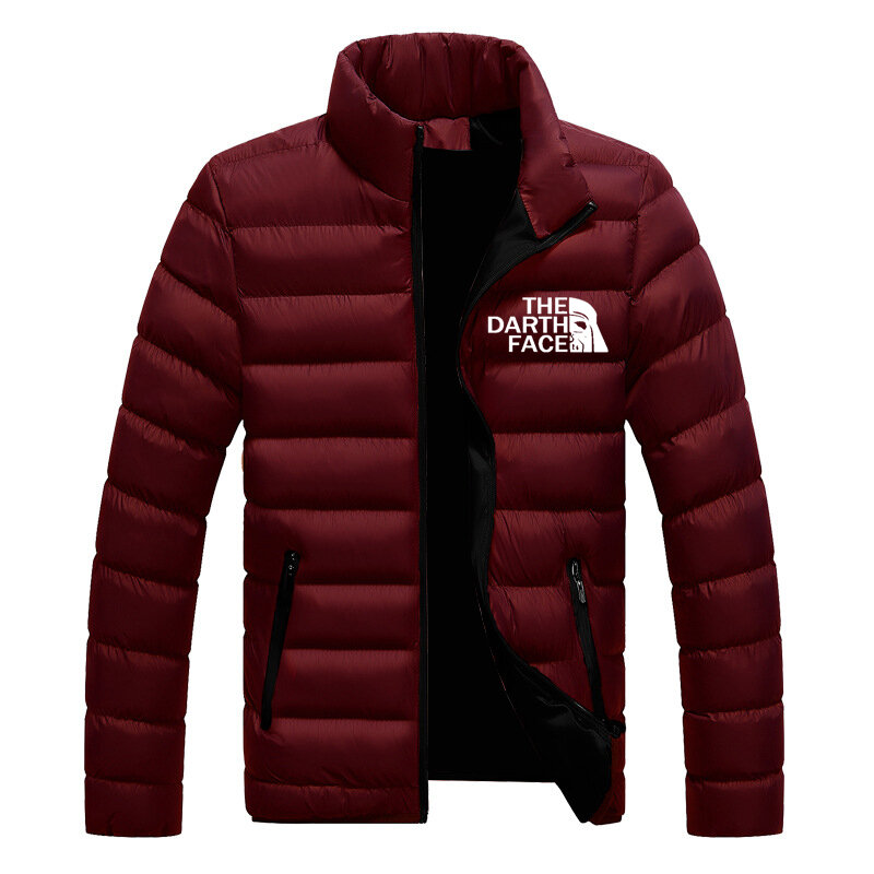 Jaqueta de rosto escuro personalizável para homens, jaqueta com zip com gola alta, monocromática, logotipo elegante e personalizável, inverno