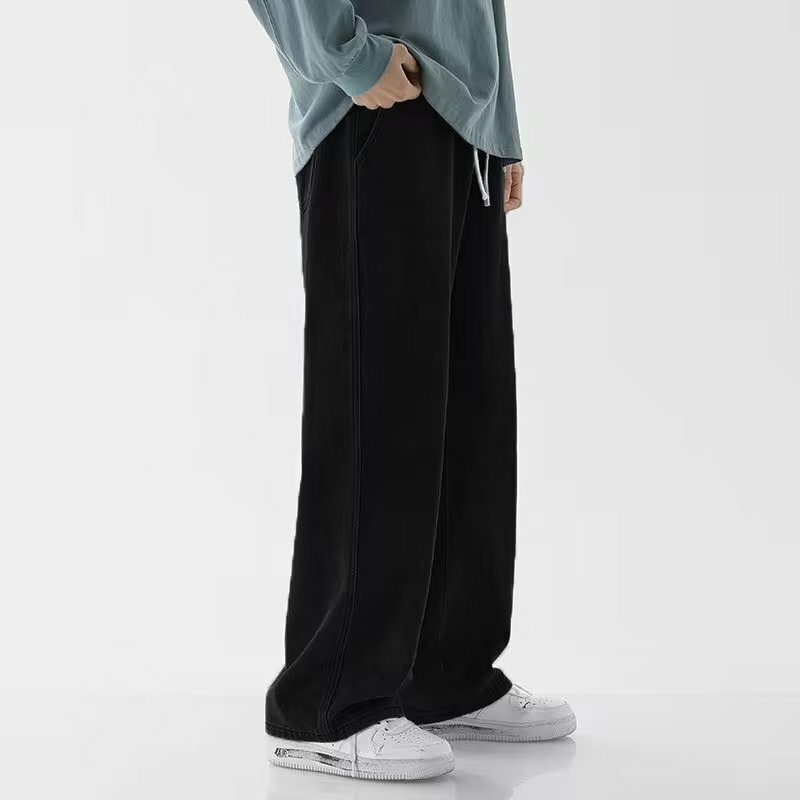 Jeans Heren Mode Speciale Trekkoord High Street Koreaanse Stijl Rechte Broek Chique Herfst Jeugdige Paar Eenvoudige All-Match Nieuw