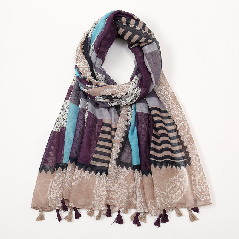 Designer Brand Women Scarf Classical Print Lady Shawls Cotton Feeling Soft Oversize Hijabs Neck Headband Tassel Foulard 2024