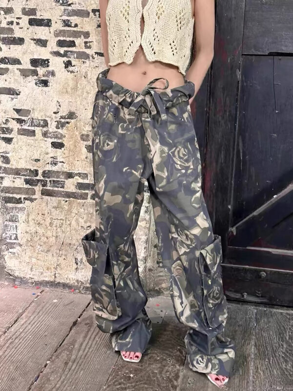 Weekeep Grunge Tie Dye Loose Cargo Pants y2k Streetwear Baggy Low Rise Big Pocket Sweatpants Korean Fashion Trouser Harajuku 90s