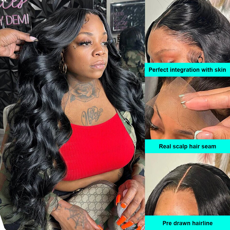 Парик на сетке тела Wave 360 HD, парик на сетке 13x6 HD, парик на сетке 13x4 HD, прозрачный бразильский парик на 200% натуральных волосах Remy для черных женщин
