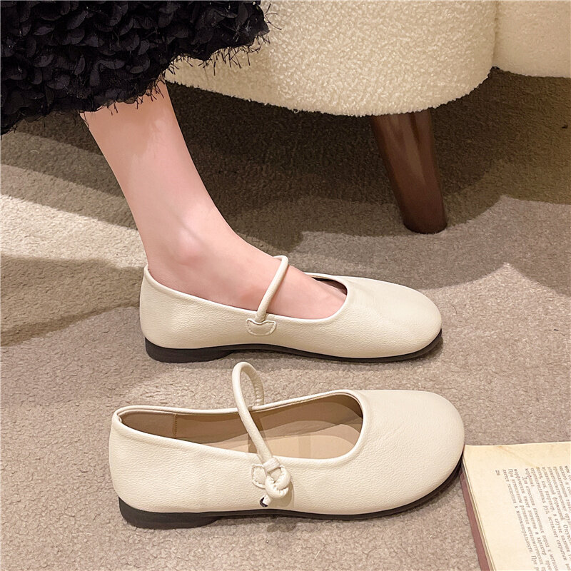 Genuine leather soft sole small leather shoes for women, spring shallow cut single shoes, ethnic style artistic handmade shoes