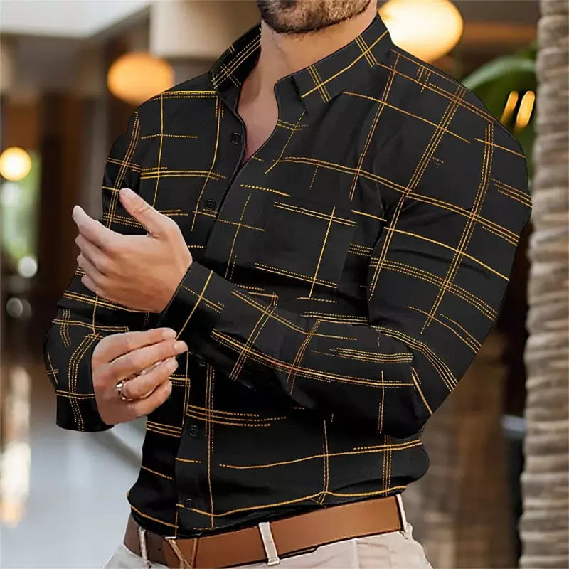 2024 Spring/Summer Men's Fashion Pocket Long sleeved Single breasted Shirt Solid Color Printed Street Men's Top Plus Size S-6XL