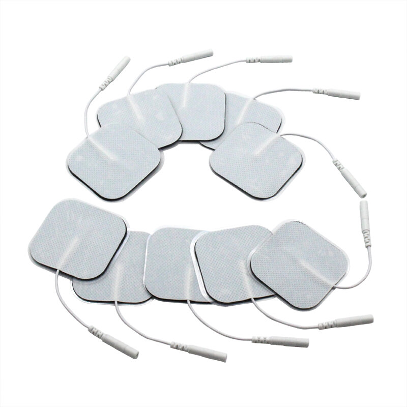 10 Buah Bantalan Elektrode Tens Perekat Diri Tidak Dapat Digunakan Kembali untuk Stimulator Saraf Pemijat Fisioterapi Digital Colokan 2Mm