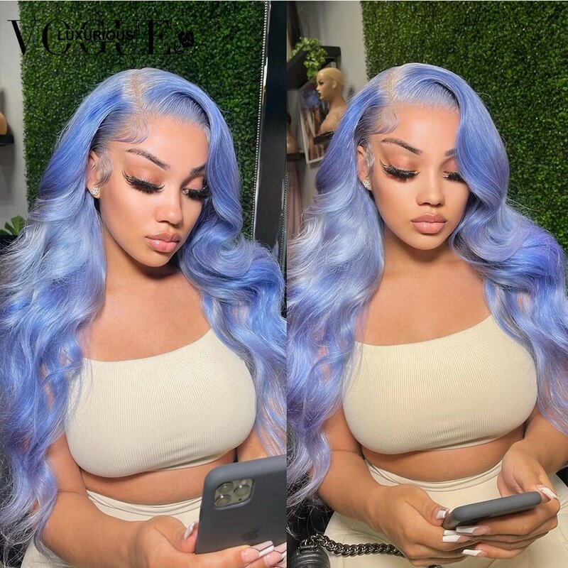 Light Blue Colored Body Wave 13X4 Transparent Lace Front Human Hair Wigs Glueless Brazilian Remy Frontal Wig Pre Plucked On Sale