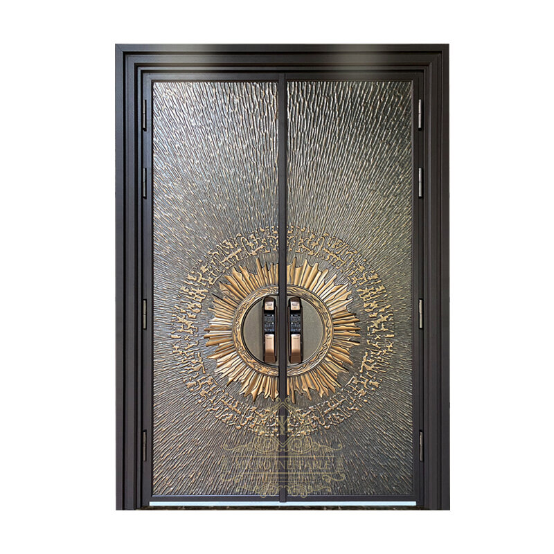 Puerta de entrada de hierro fundido de América del Norte, puerta principal Exterior de acero, puerta de seguridad para casa