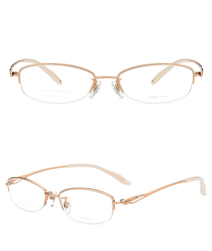 チタンと女性のためのゴールドフレームのエレガントな半フレームの老眼鏡,軽量矯正ガラスプログレッシブ