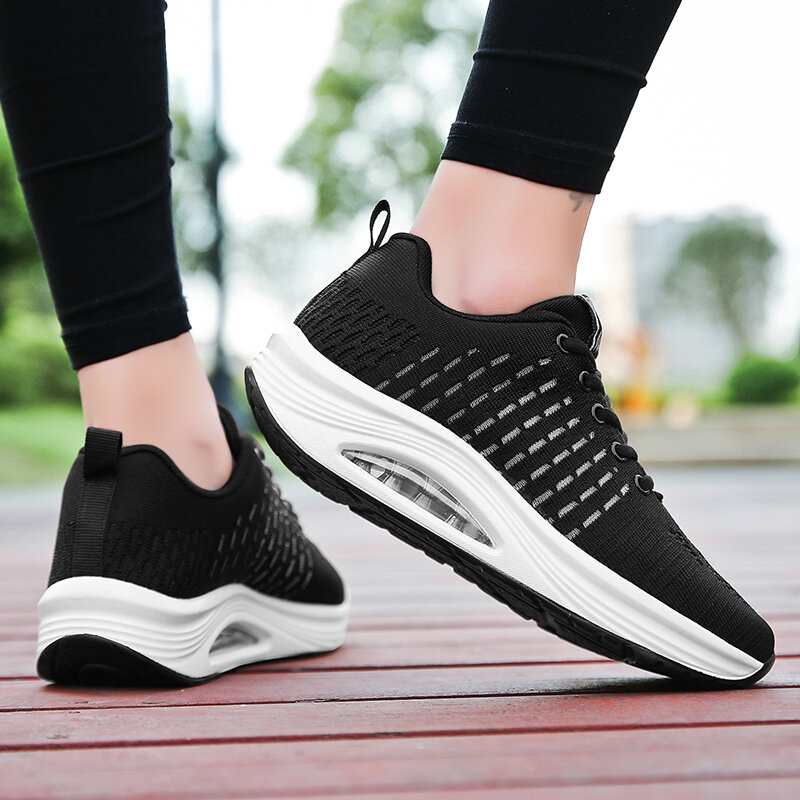 Zapatillas de deporte para mujer, zapatos informales transpirables con suela gruesa y amortiguación de aire a la moda para caminar