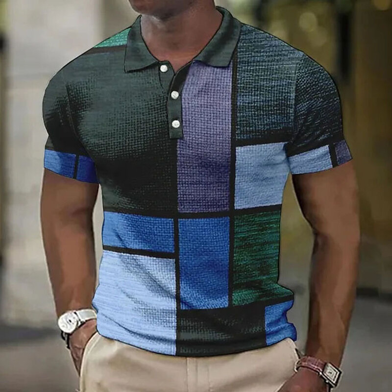 Camisa polo vintage masculina impressa em 3D, tops casuais de manga curta, blusa masculina, camisetas respiráveis, roupas de verão