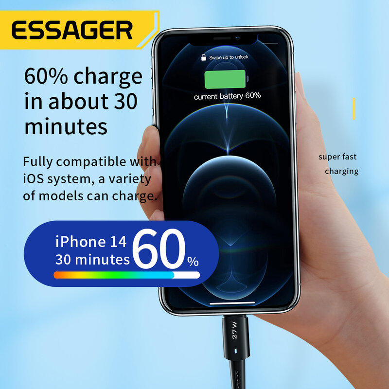 Essager – câble USB type-c pour recharge rapide et éclairage, cordon de chargeur usb-c pour IPhone 14/13/12/11/pro/Max/XS/20W, iPad/Macbook