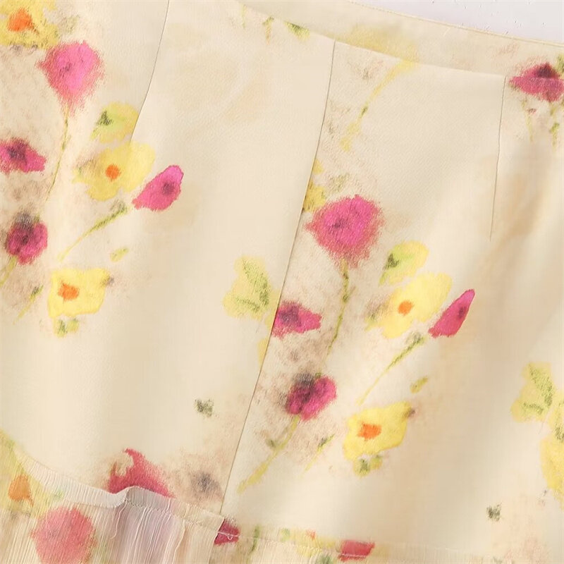 KEYANKETIAN 2024 New Launch Women Patchwork Floral Print Skirt Pastoral style Side Zipper High-waisted Mid-Length Straight Skirt