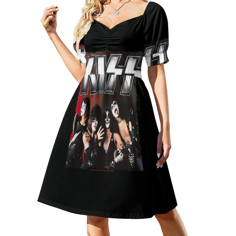 ชุดเดรสแขนกุดสำหรับผู้หญิงเดรสฤดูร้อนอินเทรนด์2023สำหรับผู้หญิงลาย Kiss Band ของแท้