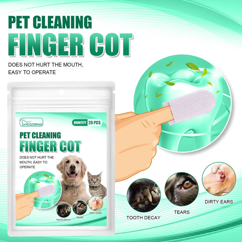 Pet Teeth Cleaning Disposable Finger Cot Wet Wipes Remove Tartar Cochlear Cleaning for Cat Dog Toothbrush Oral Care Finger Cover