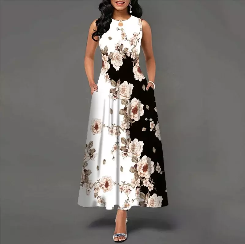Women's Floral Printed Casual Long Dress  V-neck Dress  Swinging Bohemian Vintage Dress 2024 New Dresses  Streetwear