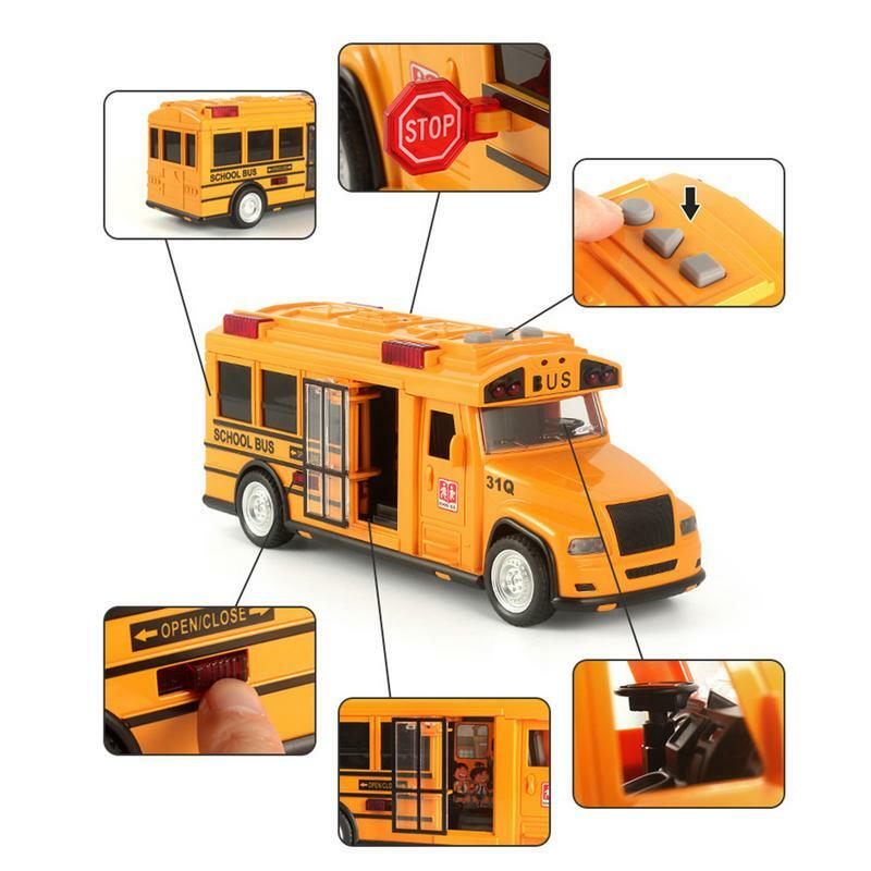 Autobús escolar de juguete, vehículo de juego interactivo, duradero, único, alta simulación, autobús escolar, juguete con luces, sonidos y apertura