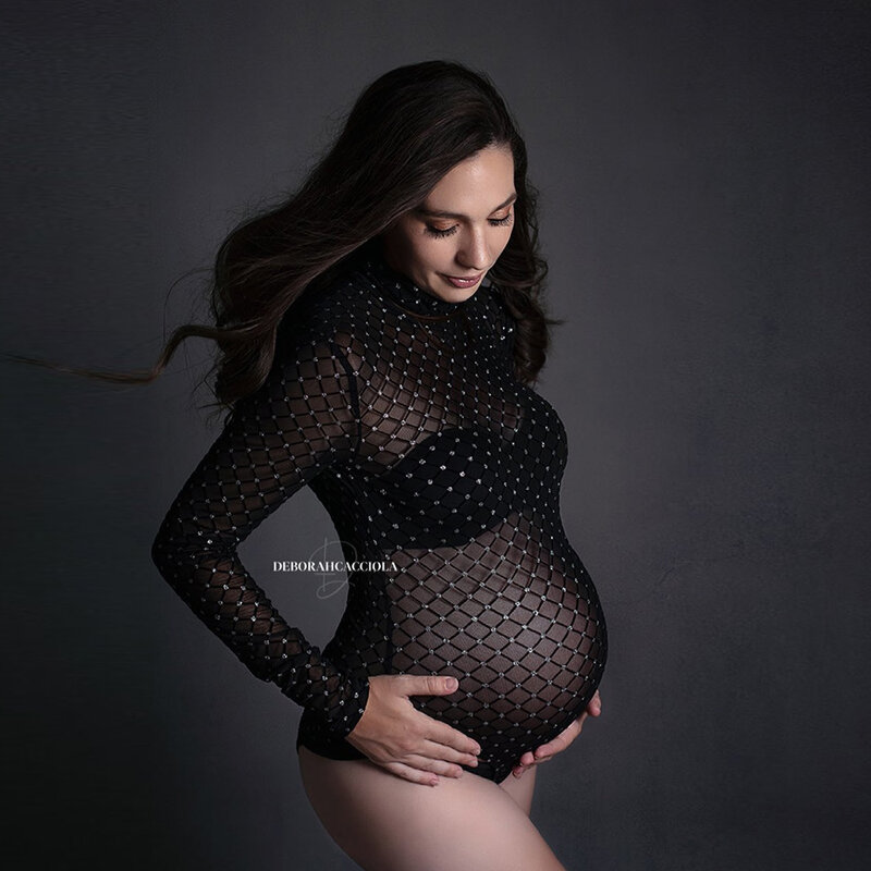 Fotografia ciążowa rekwizyty body Sexy perspektywa elastyczna siatka koronkowy kombinezon sesja zdjęciowa odzież do zdjęć dla kobiet