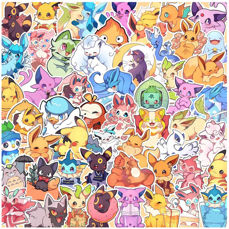 Cute Pokémon Anime Game Graffiti Adesivos para Crianças, Laptop, Telefone, Diário, Bagagem, Carro, Caderno, Etiqueta Kawaii, Brinquedo, Decoração, 10 Pcs, 30 Pcs, 50Pcs