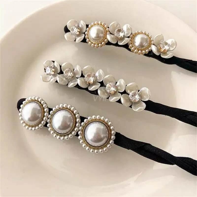 Rizador de pelo de perlas y flores para mujer, pasadores trenzados, accesorios Vintage, diadema elegante, 1/2/3 piezas