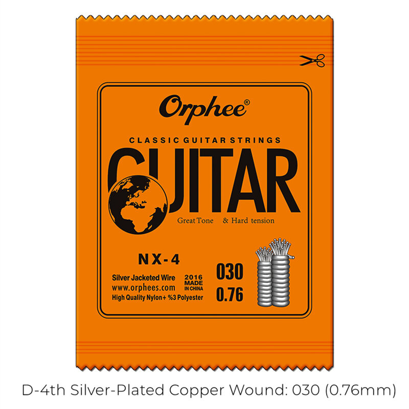 Orphee-Banhado a Prata Cordas de Guitarra Nylon, Corda Única, Guitarra Profissional, Artiest Iniciantes, Fio, 028-045