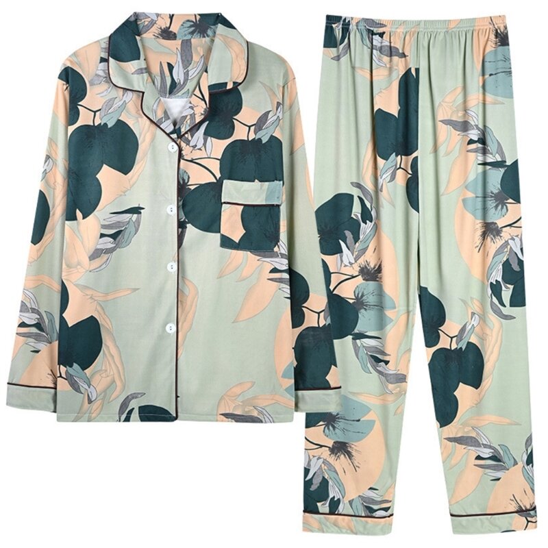 M2EA – ensemble pyjama à manches longues et pantalon ample pour femme, vêtements de nuit, motif coloré, 2 pièces, automne