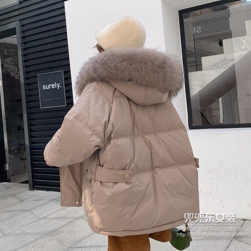 LNOAH-새로운 패션 화이트 오리털 코트 여성용, 단색, 귀여운 스타일, 2022