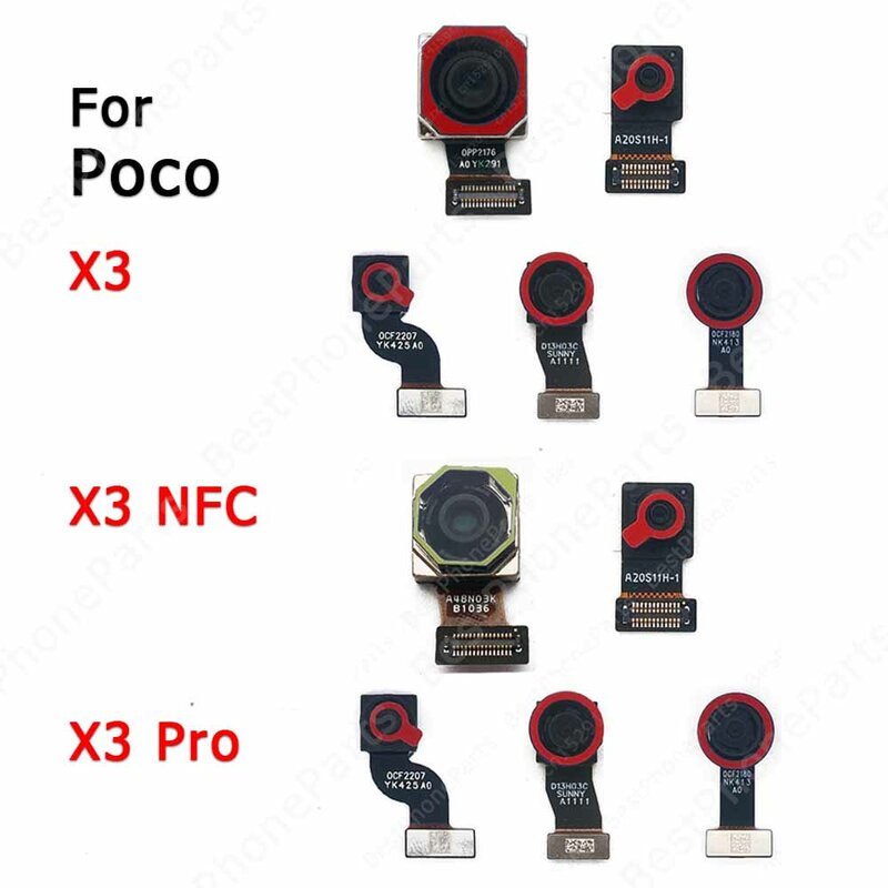 샤오미 미 포코 X3 프로용 전면 후면 카메라, NFC 페이싱 전면 뷰, 셀카 후면 플렉스, 소형 후면 카메라 모듈 부품