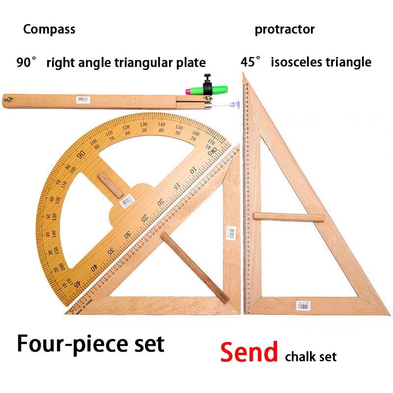 Regla de tablero triangular de madera maciza, transportador multiusos, brújula, 50cm, juego de reglas triangulares, grandes ayudas para la enseñanza