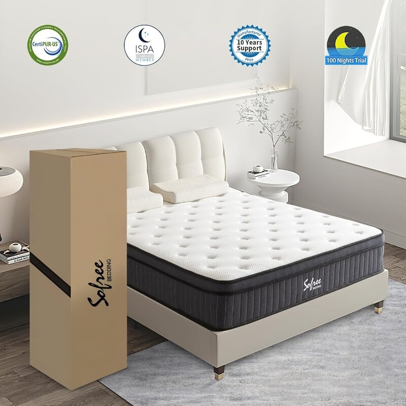 ที่นอนขนาดเต็มที่นอนไฮบริดโฟมจำรูป12นิ้วที่นอนเต็มในกล่องสำหรับแยกการเคลื่อนไหวรองรับขอบที่แข็งแรง