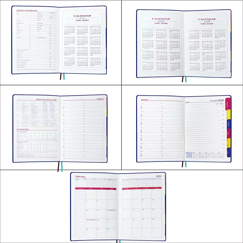 Caderno planejador de couro para estudantes, papelaria escolar, capa inglês, mensal, semanal, laticínios, jornal, planejador, suprimentos, agenda, 2024