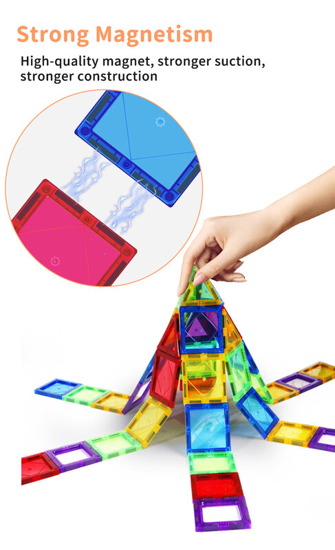 Magplayer Set mainan blok bangunan magnetik, permainan edukasi montesori ubin Magnet untuk hadiah anak laki-laki perempuan