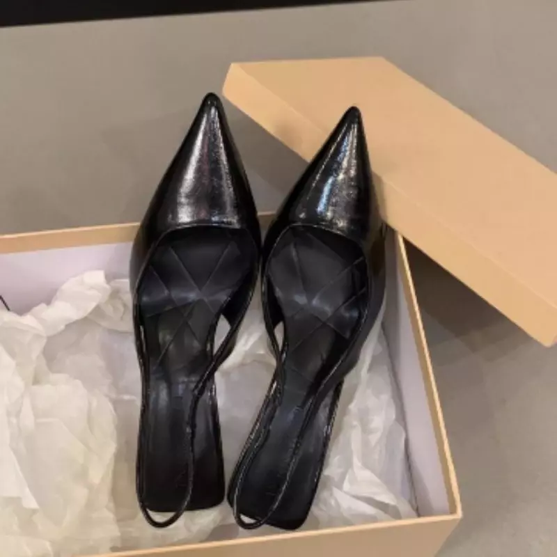 Zapatos de tacón alto puntiagudos para mujer, sandalias puntiagudas negras, de talla grande stilettos, novedad de primavera y verano, 2024