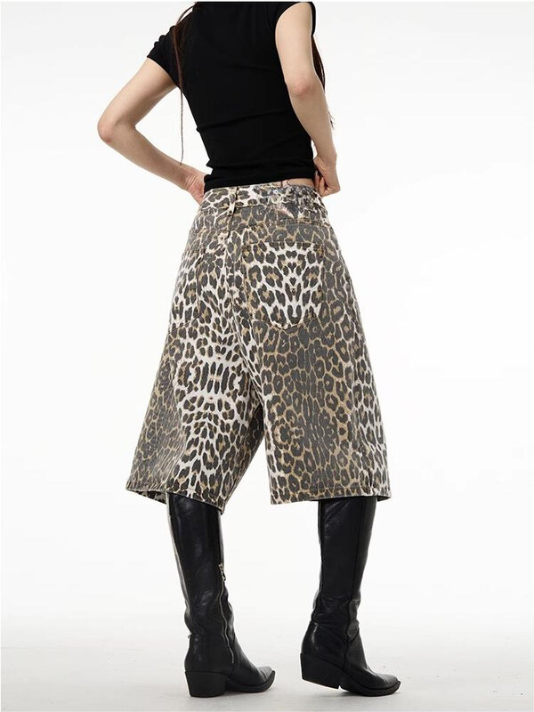 Short en jean léopard vintage pour femme, salle de bain MERCEDES U Y2K, style japonais des années 2000, mode coréenne, pantalon en denim aéré, streetwear d'été